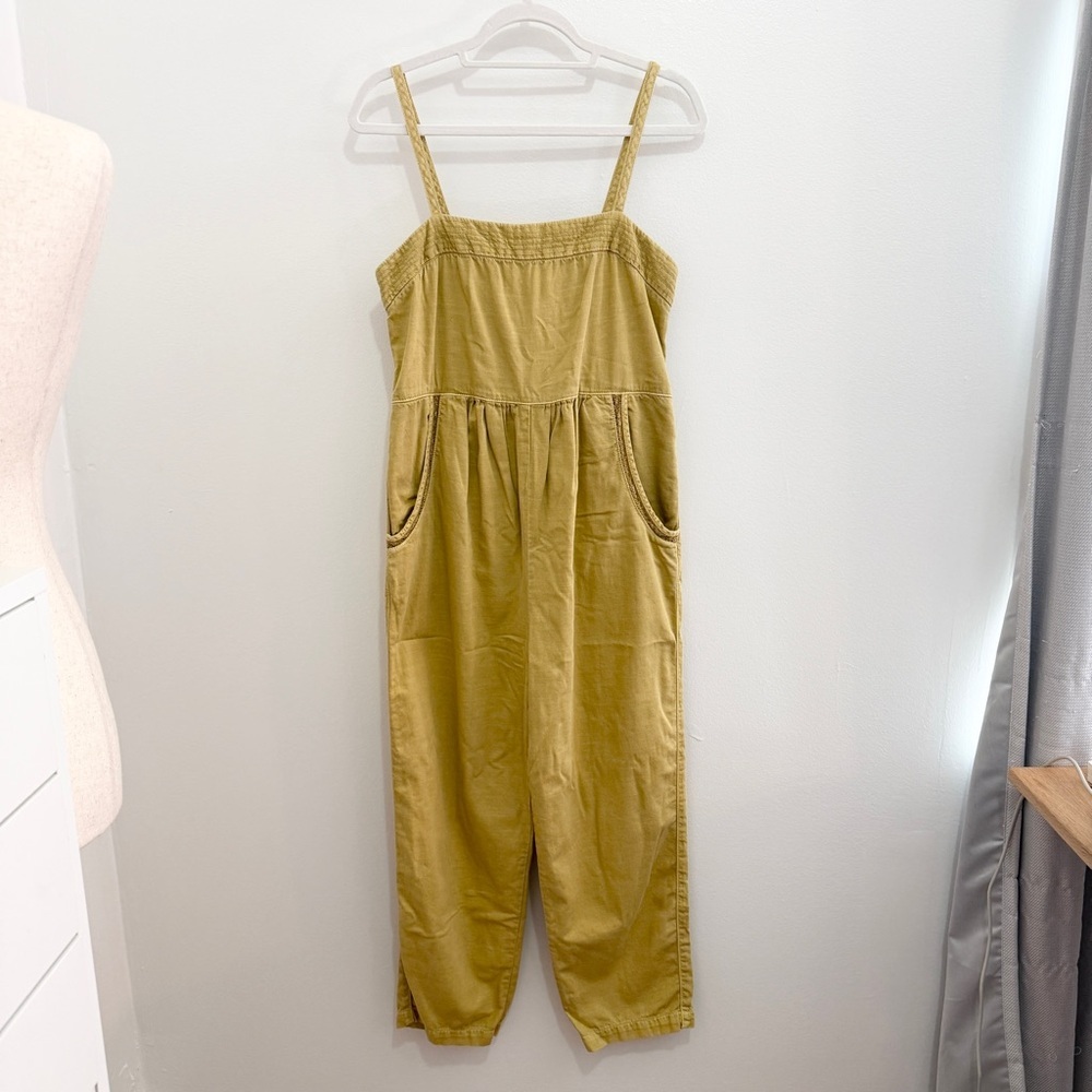 Anthropologie Postmark Apron Jumpsuit Small Cotton Linen‎ Cropped Pockets